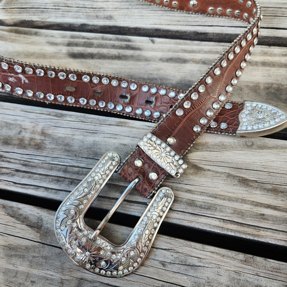 Blazin Roxx Brown Rhinestone Cowgirl Western Belt Silver Snakeskin